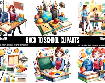 Watercolor School Clipart Bundle: 140 PNG Designs (Digital Download