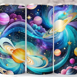 Starry Night Tumbler Wrap PNG, 20oz Skinny Digital Sublimation, Cosmic Celestial Art for Custom Tumbler Creations