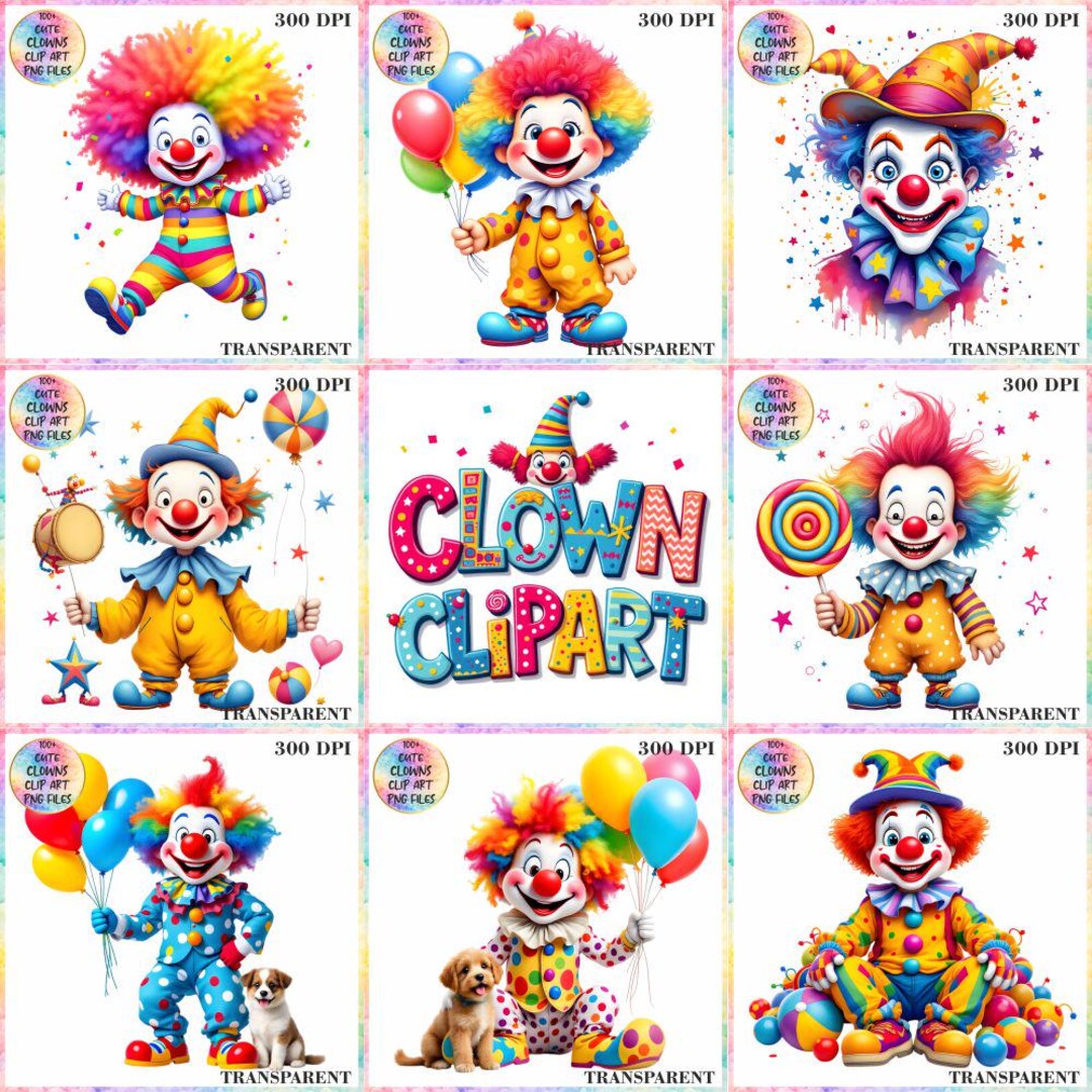Cute Clown Clipart Bundle, Funny Circus PNG (digital Download) - Etsy
