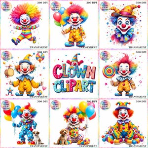 100+ Cute Colorful Clown Clipart Bundle 300 DPI Funny Circus PNG Files for Kids Party Decorations Digital Download