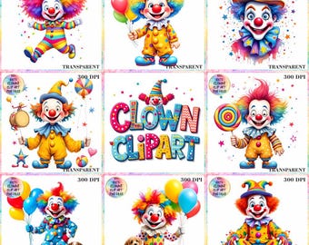 100+ Cute Colorful Clown Clipart Bundle 300 DPI Funny Circus PNG Files for Kids Party Decorations Digital Download