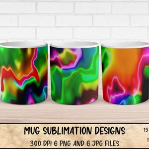 Mug Neon Lights Sublimation Designs , Sublimation Mug Template,Digital Designs For Mug Template Png,Abstract Gradient Mug Sublimation Wrap.