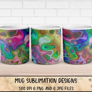 Iridescent Marble Mug Wrap: Abstract Liquid Swirls (PNG, JPG)