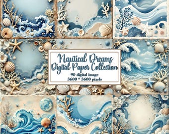 Nautical Dreams Digital Paper Pack: Sea Life Designs (Digital Download)