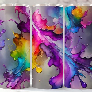Levendige Splash 20 oz Skinny Tumbler Wrap - Kleurrijke abstracte kunst, Splash of Serenity Tumbler, digitale download