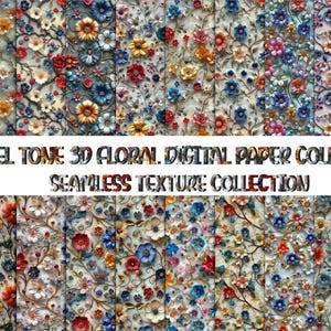 3D nahtlose verzauberte Blumentraumlandschaft Digital Paper Pack, 3D Muster für wunderliche Kreation, Juwel Tone Floral Digital Paper Collection