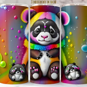 20 Oz Neon Colors  Cute Teddy Panda Skinny Tumbler  Wraps. Full Skinny Animal Portrait Tumbler Sublimation Wrap. Pet Portrait Tumbler