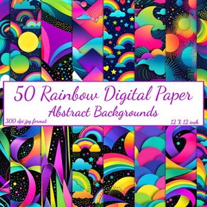 50 Rainbow Abstract Digital Papers: Scrapbook Backgrounds (Digital Download)