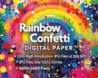 Rainbow Confetti Digital Paper: 120+ Vibrant Abstract Backgrounds (JPG, 12x12 inches, Digital Download)