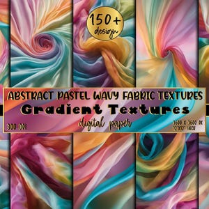 May include: A set of 150+ digital paper textures featuring abstract pastel wavy fabric designs. The textures are 3600 x 3600 pixels, 12 x 12 inches, and 300 DPI.