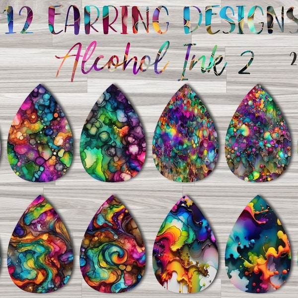 Alcohol Ink Designed Earring Wraps 2. 12 Teardrop Abstract Earrings Wraps Png Bundle, Digital Png Sublimation Design, Printable Png Graphics