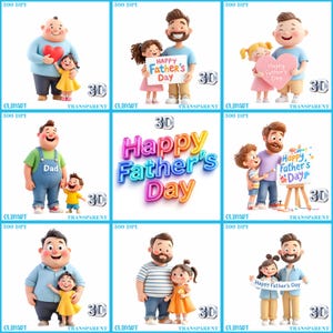 3D Vatertag Clipart Bundle, 100+ entzückende Papa & Kind PNG Grafiken zum Basteln, Karten, Shirts und mehr