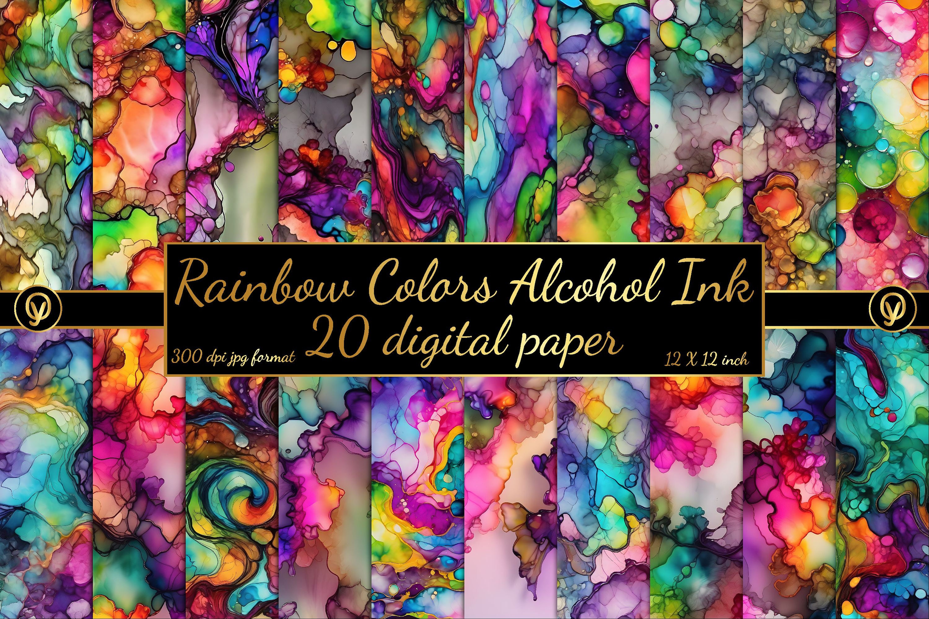 Rainbow Alcohol Ink Digital Paper: 20 Abstract Texture Designs (Digital Download)