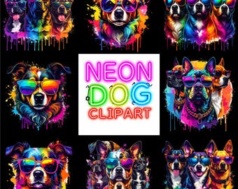 Neon Dog Clipart Bundle, Colorful Puppy Designs (Digital Download)