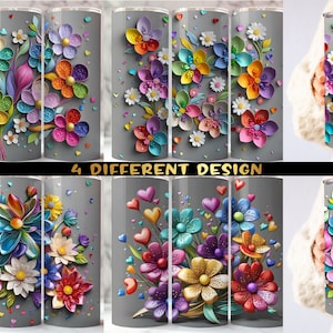 20 oz 3D Multicolor Abstract  Flower Tumbler Png Wrap Bundle ,  Vibrant 3D Floral Tumbler Png Wrap, 4 Different Design
