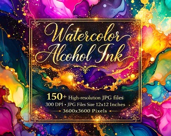 Papel digital para aquarela com tinta à base de álcool, mais de 150 fundos abstratos de arte fluida para sublimação e artesanato.