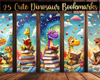 Marcapáginas de dinosaurios, set de 25 marcapáginas digitales de dinosaurios, marcapáginas imprimible para niños, divertidos accesorios de lectura para amantes de los libros.