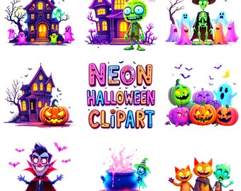 Pacchetto clipart di Halloween al neon: oltre 100 grafiche PNG spettrali (download digitale)