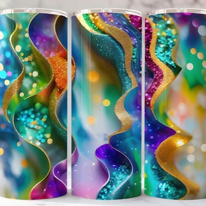 Tumbler glitterato acquerello astratto Png Wrap, Vibrant Visions - Tumbler sottile da 20 once con motivi astratti audaci