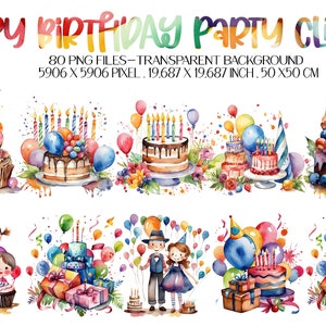 Watercolor Birthday Party Clipart, Happy Birthday Sublimation PNG ...