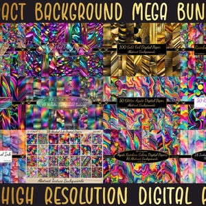 Paquete de 660 fondos abstractos / Papel digital de alta resolución, tinta de alcohol, purpurina, arcoíris y texturas metálicas para manualidades y proyectos de diseño
