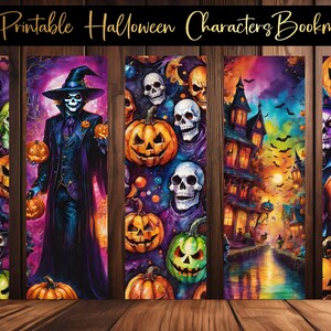 Puede incluir: Conjunto de 30 dise&ntilde;os de marcap&aacute;ginas de Halloween imprimibles con personajes espeluznantes, calabazas y una casa encantada. Los marcap&aacute;ginas est&aacute;n en formato vertical y presentan una variedad de ilustraciones coloridas.
