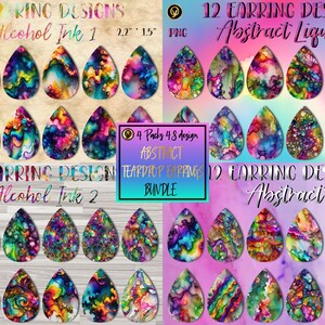 Abstracte alcoholinkt ontworpen oorbel wraps grote bundel. 48 traan abstracte oorbellen wraps png-bundel, digitaal png-sublimatieontwerp
