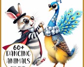 Dancing Animal Clipart PNG Bundle: Funny Watercolor Graphics for Kids