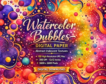 Watercolor Bubbles Digital Paper: Abstract Iridescent Textures (Digital Download)