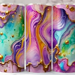 Watercolor Marble Swirl 20oz Tumbler: Pink, Purple & Gold (PNG Digital Download)