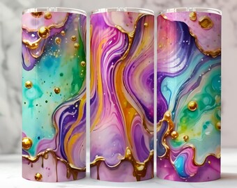 Watercolor Marble Swirl 20oz Tumbler: Pink, Purple & Gold (PNG Digital Download)