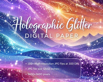 Bundel 150+ holografische glitter digitale papier, regenboogfolietexturen