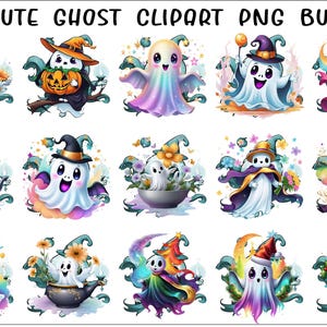60 Cute Ghost Clipart PNG Bundle | Adorable Halloween & Christmas Ghosts, Digital Download for DIY Crafts, Invitations, and Decorations