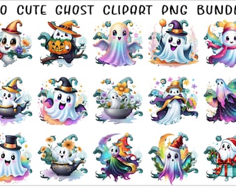 60 Cute Ghost Clipart PNG Bundle | Halloween & Christmas (Digital Download)