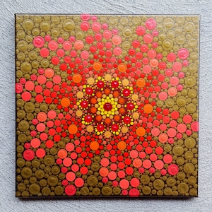 Pinwheel Goldrush: Mandala Floral Dot Art Canvas 12x12&quot;