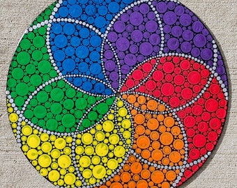 Six-Section Mandala Design: Acrylic Painted Dot Art Vinyl Record