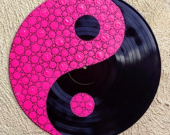 Custom Shape Design: Acrylic Painted Dot Art Vinyl Record