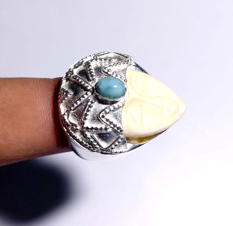 Carved face With Larimr Handmade 925 Silver Plated Valentine/'s Day Gifts Ring Ring size 9.5