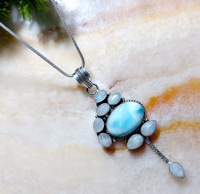 Larimar Pendant,925 Sterling Silver,Gemstones Gift for Women Valentine/'s Day Gift For Her Necklace Pendant,Larimar,vPendant,Silver Jewelry