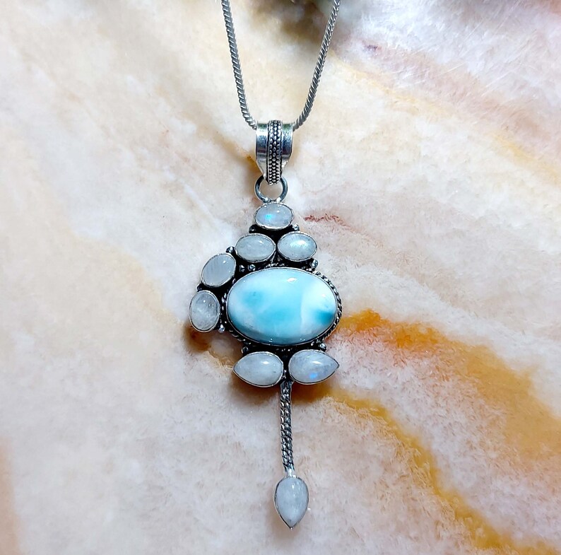 Larimar Pendant,925 Sterling Silver,Gemstones Gift for Women Valentine/'s Day Gift For Her Necklace Pendant,Larimar,vPendant,Silver Jewelry