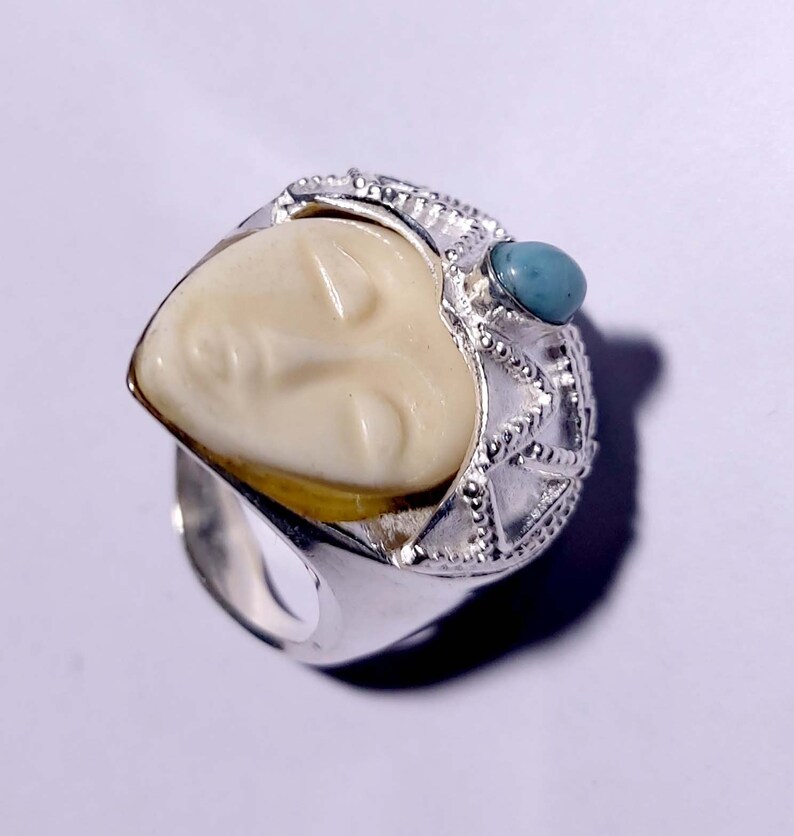Carved face With Larimr Handmade 925 Silver Plated Valentine/'s Day Gifts Ring Ring size 9.5