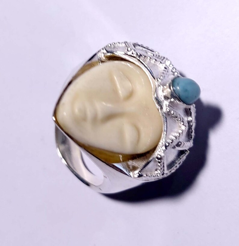 Carved face With Larimr Handmade 925 Silver Plated Valentine/'s Day Gifts Ring Ring size 9.5