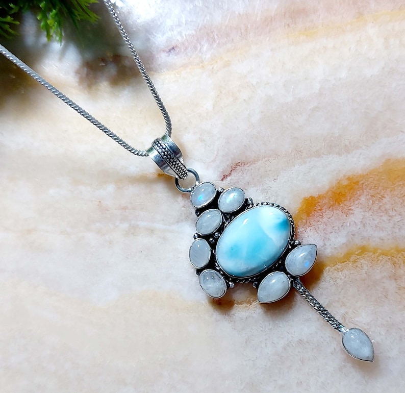 Larimar Pendant,925 Sterling Silver,Gemstones Gift for Women Valentine/'s Day Gift For Her Necklace Pendant,Larimar,vPendant,Silver Jewelry