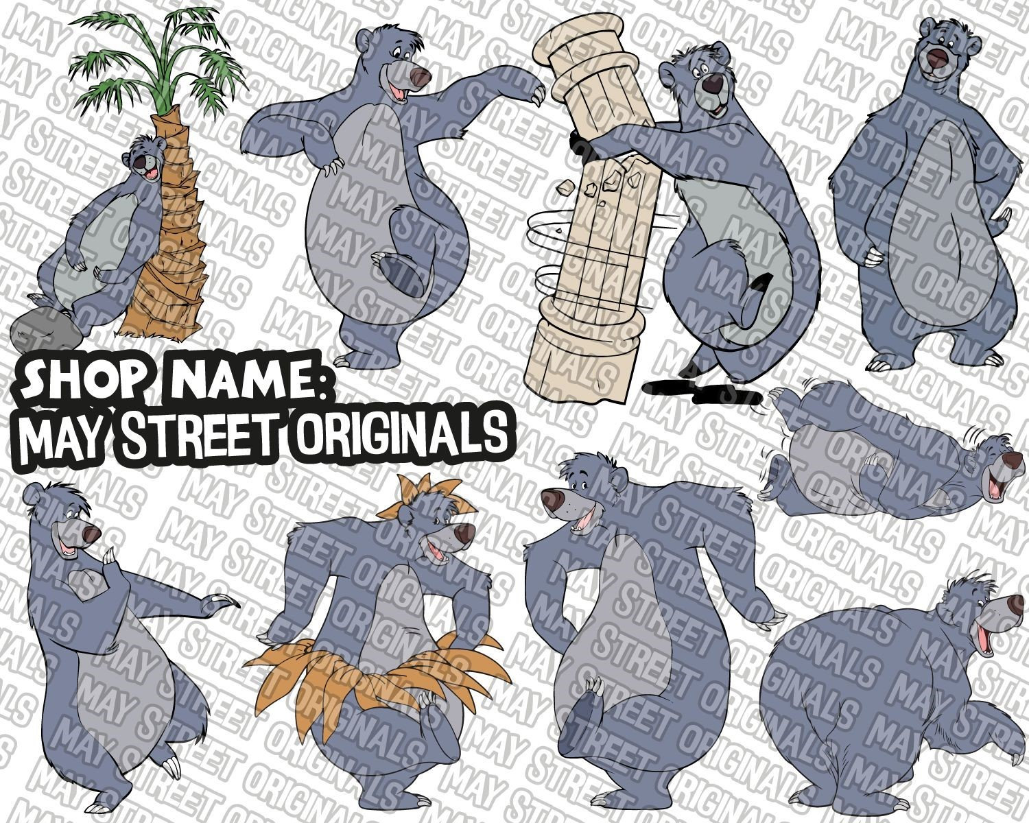 baloo svg, baloo cricut, jungle book svg, jungle book layered svg, baloo clipart, baloo cutting files, jungle book silhouette