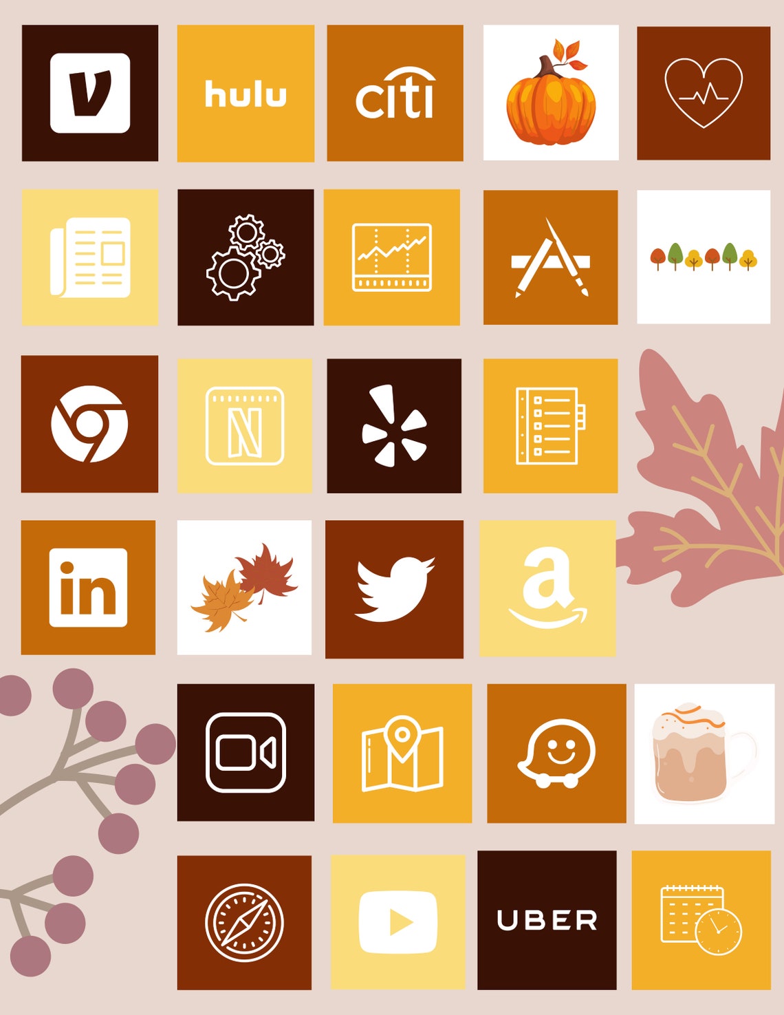 Fall Autumn Ios 14 App Icon Pack Aesthetic iPhone Home - Etsy