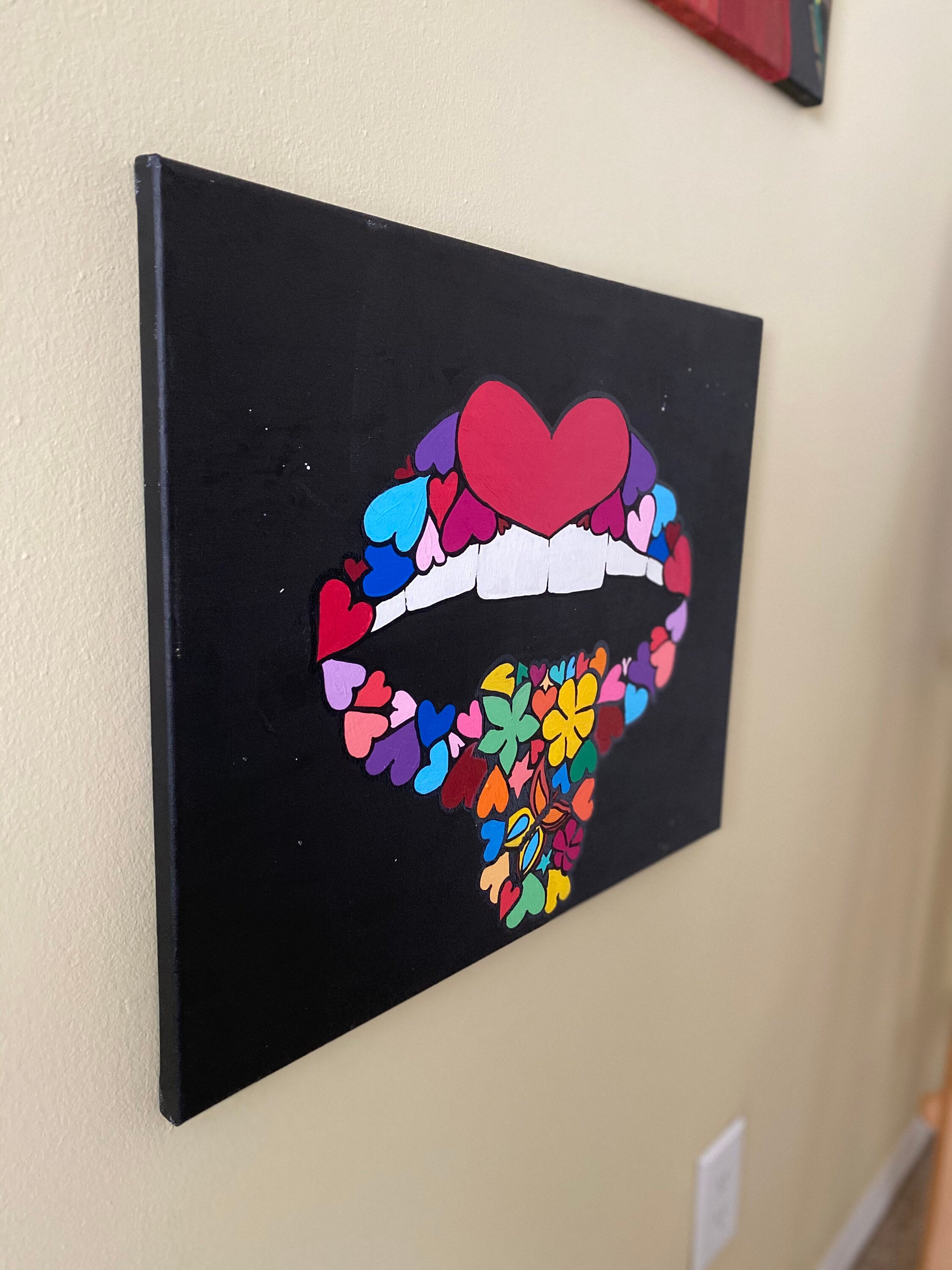 Wall Art Unframed Acrylic Painting Majestic Lips on Black Etsy