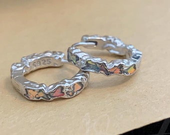 Colorful Enamel Huggie Hoop Earrings with Sterling Silver,Unique Hoop Earrings for Kids,Hypoallergenic Dainty Small Earrings,Birthday Gift