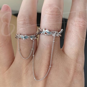 Sterling Silver Double Ring, Double Finger Adjustable Enamel Ring ...