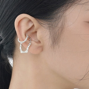 Double Ear Cuff with CZ,Cartilage earring No Piercing,Sterling Silver Hammered Earrings,Chunky Ear Cuff, Gold Plated Ear Cuff,Unique Gift
