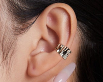Textured Thick Ear Cuff, Non Piercing Sterling Silver Ear Cuff,Gold hoop earring,Conch Ear Cuffs,Dainty Ear Cuff for Women, Gift for Her